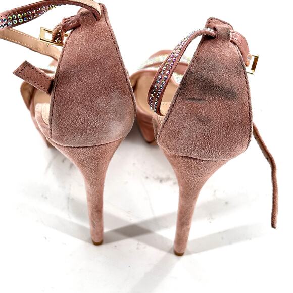 Pelle Moda Karisa Platform Heels 9 Pink Suede NWOT Sandals Jewel Glam Cocktail - Picture 7 of 7